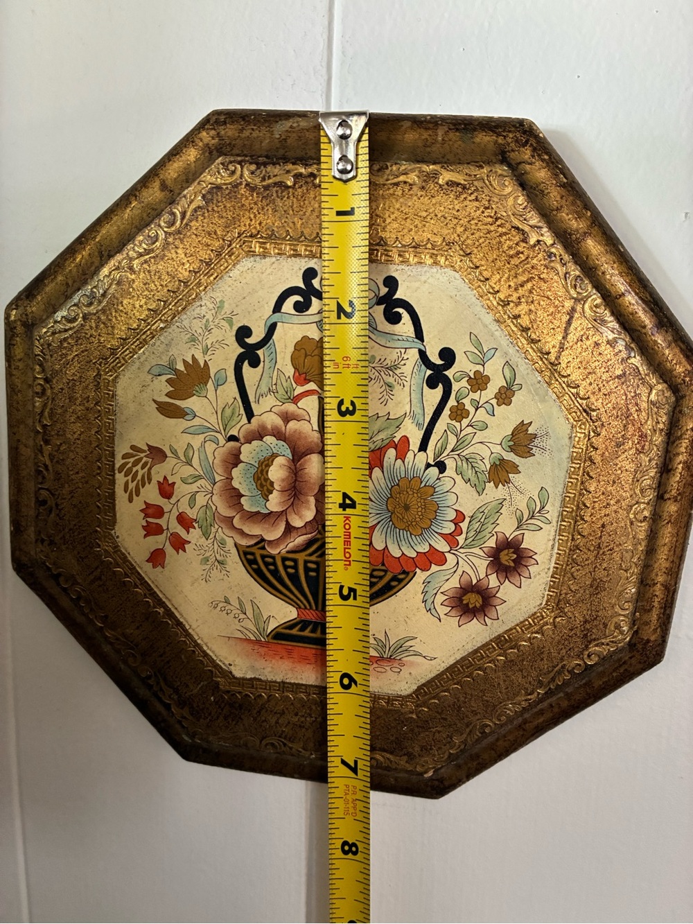 Vintage Italian Made Art Floral Basket Octagonal Wall Plaque Wall Art - Picture 2 of 5